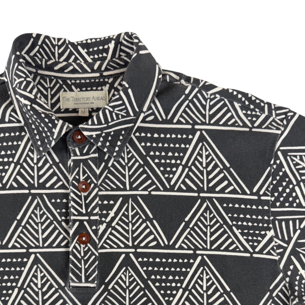 The Territory Ahead Mens M Black White Geometric Tribal Print Pique‎ Polo Shirt